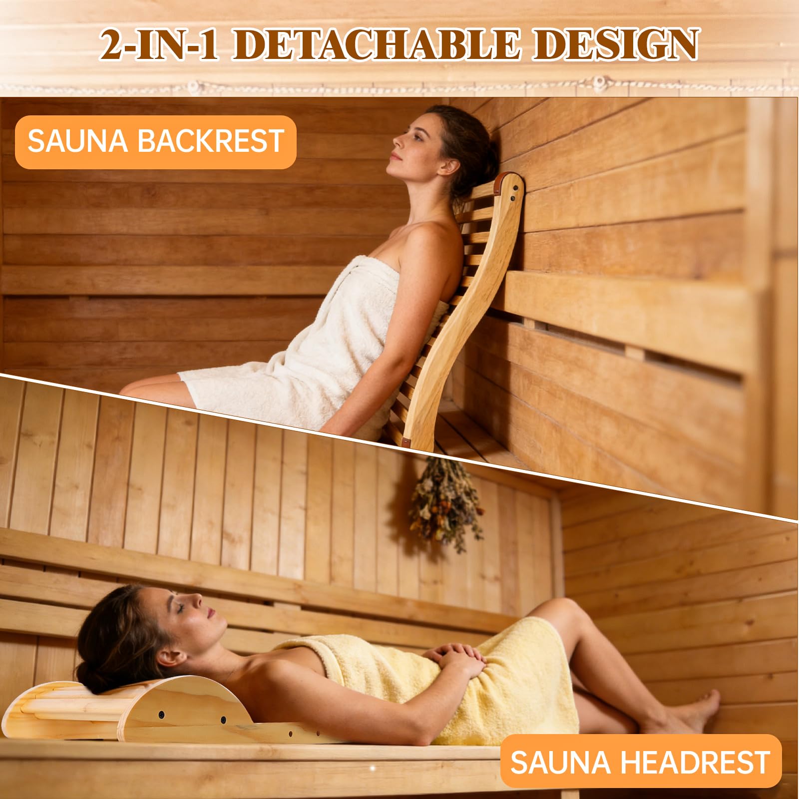 GMSXCC sauna backrest bamboo surface offers cool, breathable comfort during sessions.