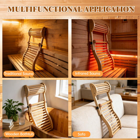 GMSXCC sauna backrest ergonomic design supports comfortable posture.