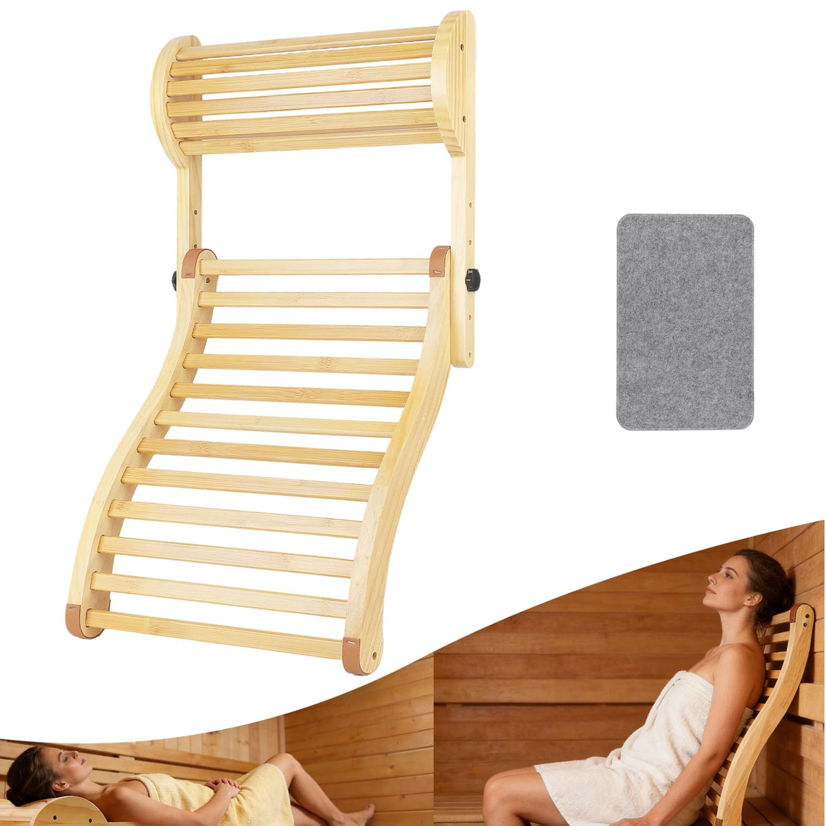 GMSXCC sauna backrest with pinewood frame for durable support in hot climates.