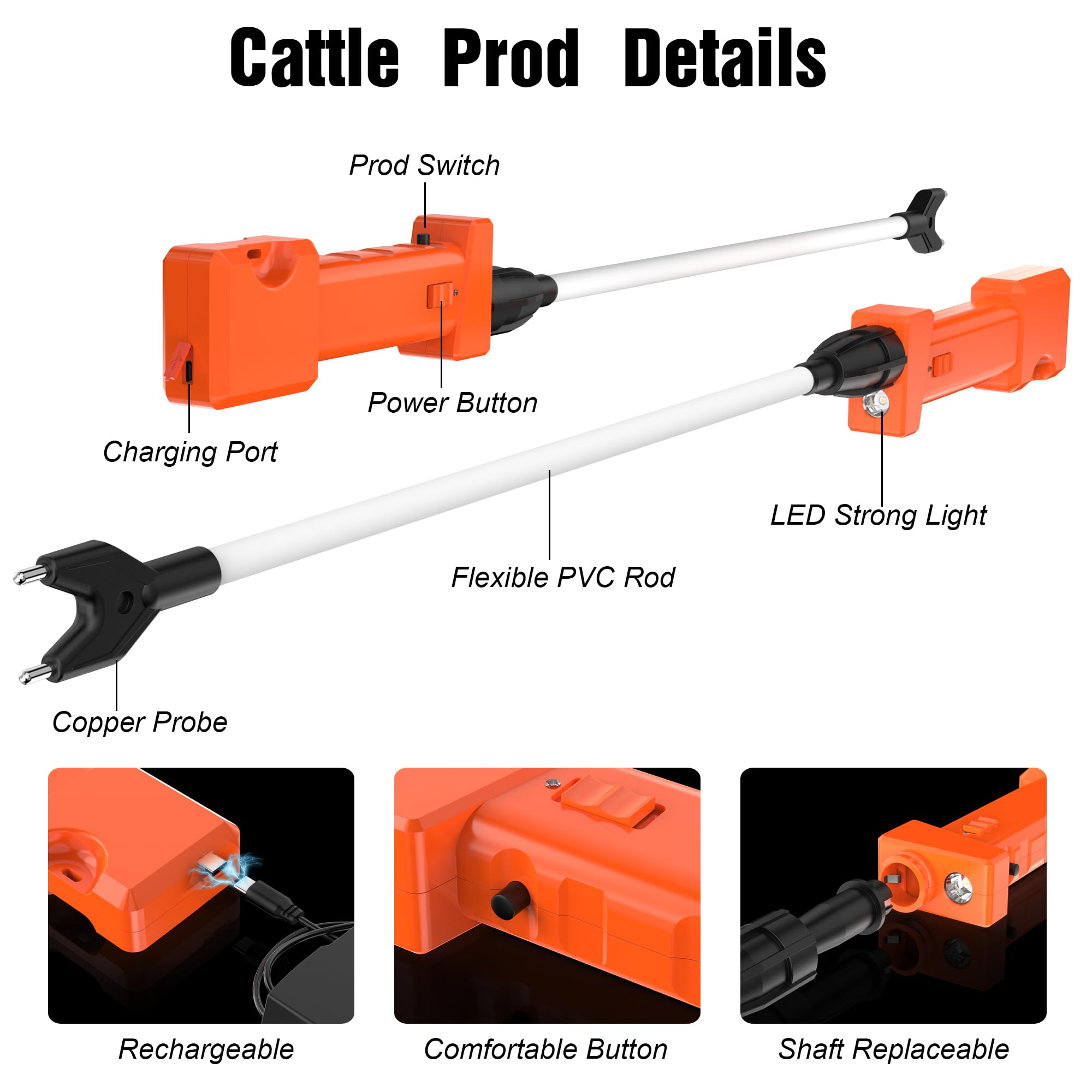 GmTonty non-slip grip cattle prod offers controlled handling in mud and crowded pens.