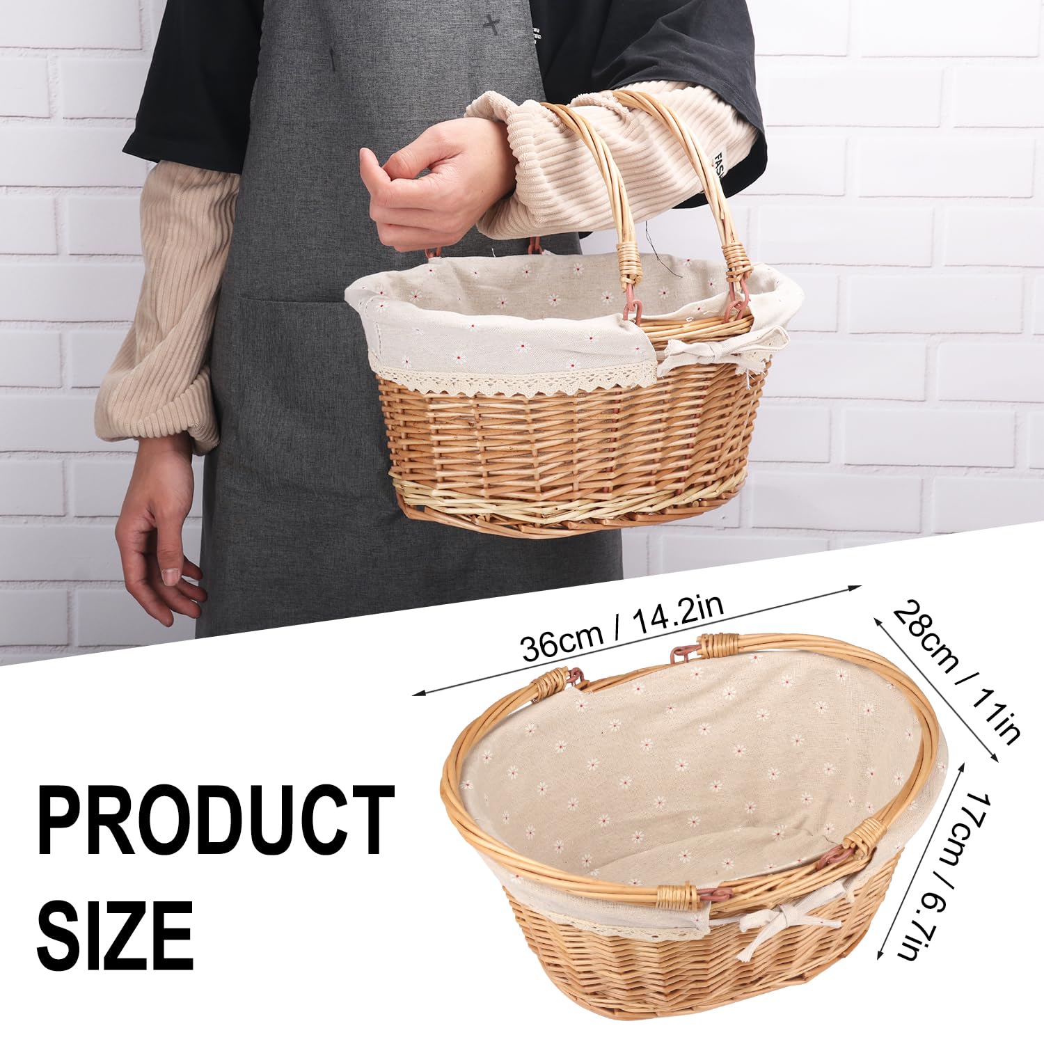 GNIEMCKIN wicker picnic basket with liner, keeps contents tidy.