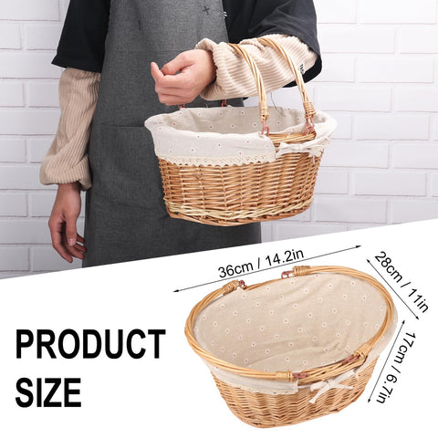 GNIEMCKIN wicker picnic basket with liner, keeps contents tidy.