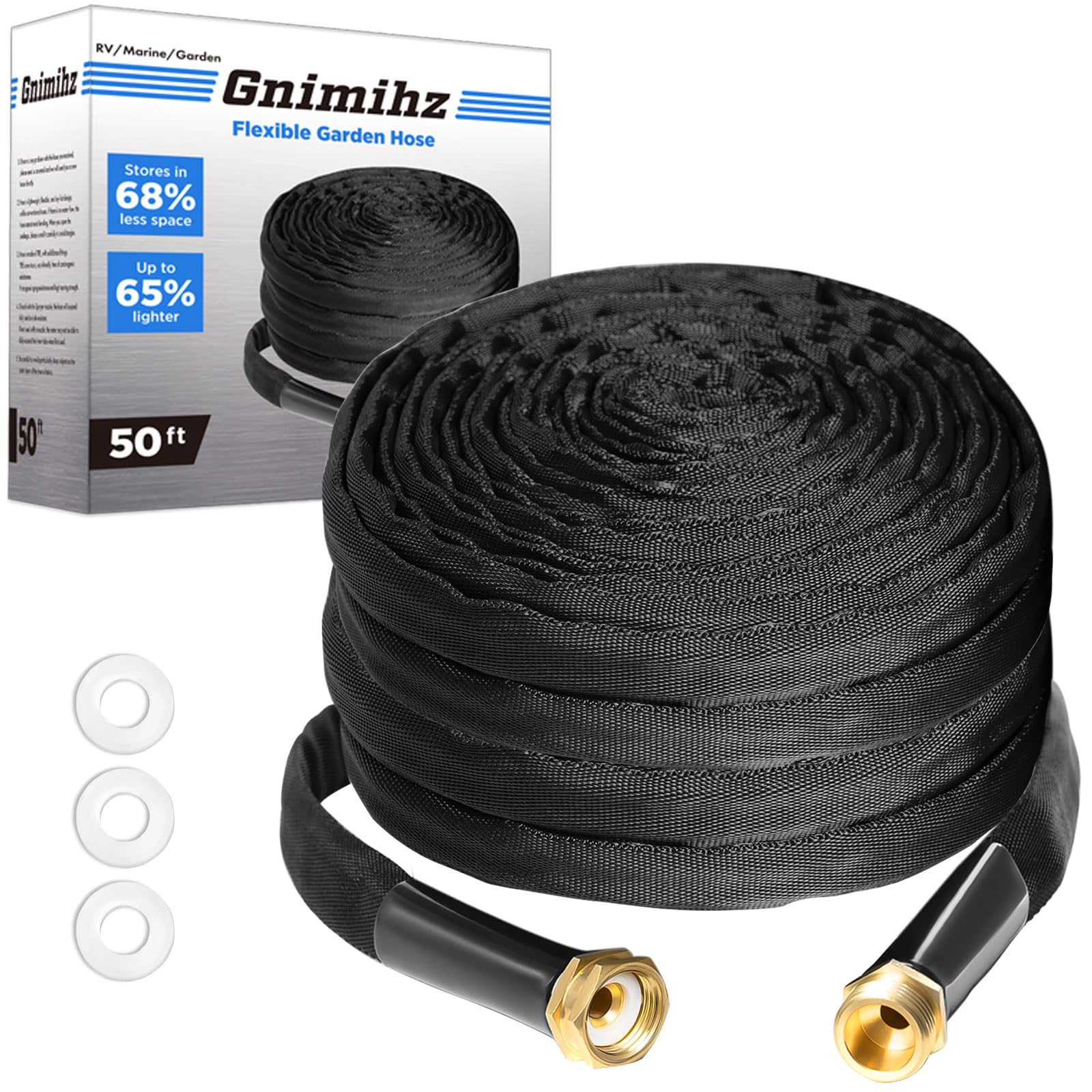 Gnimihz garden hose 50ft extended for versatile lawn watering.