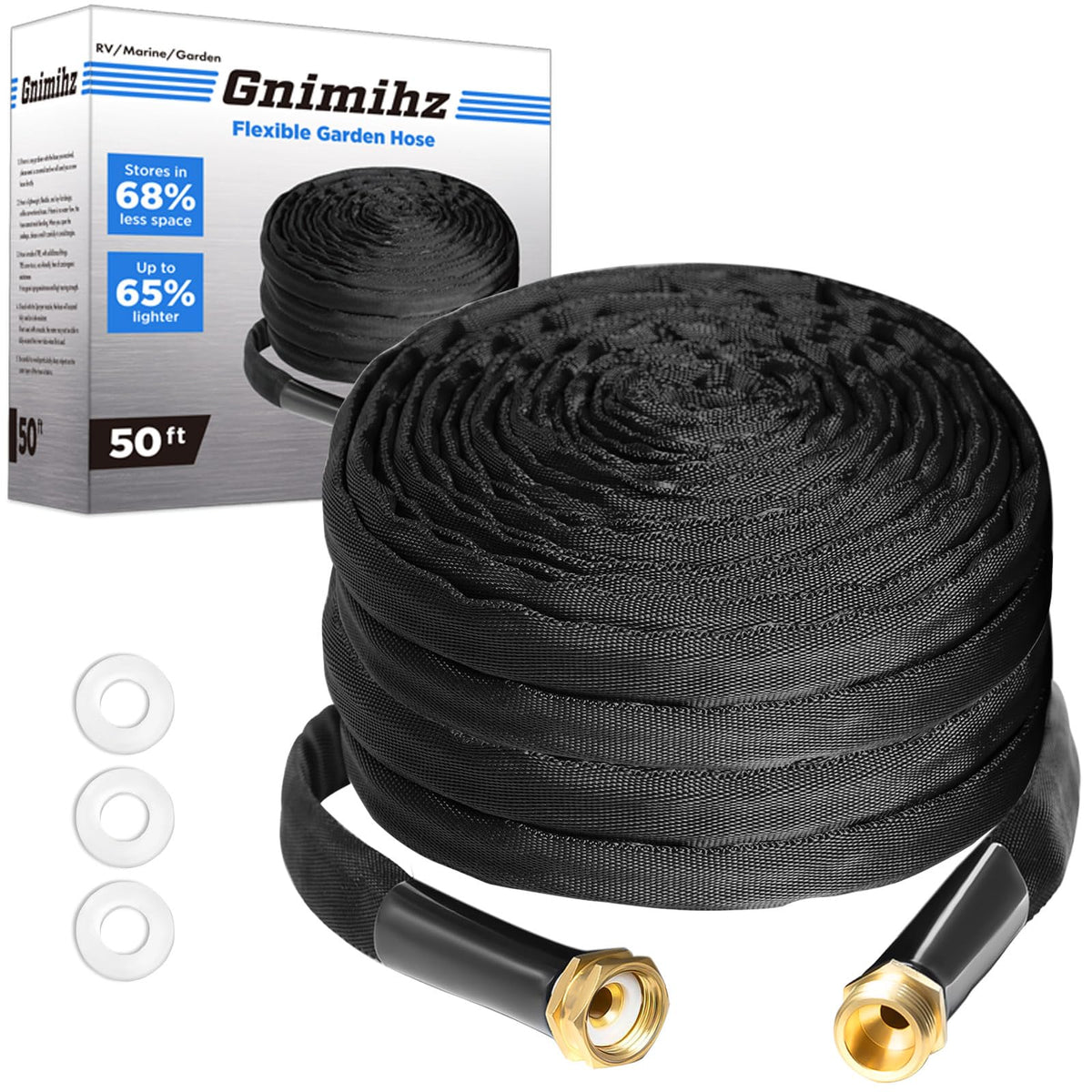 Gnimihz garden hose 50ft extended for versatile lawn watering.