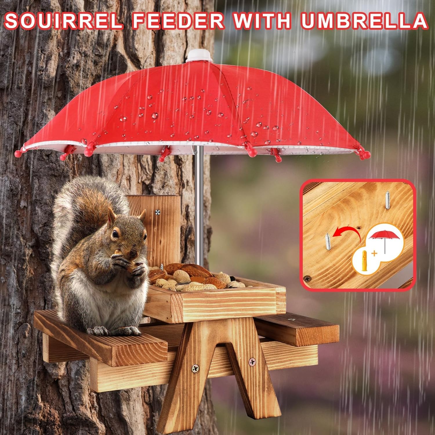 Gnodry Squirrel Feeder large capacity keeps plenty of corn and peanuts on hand.