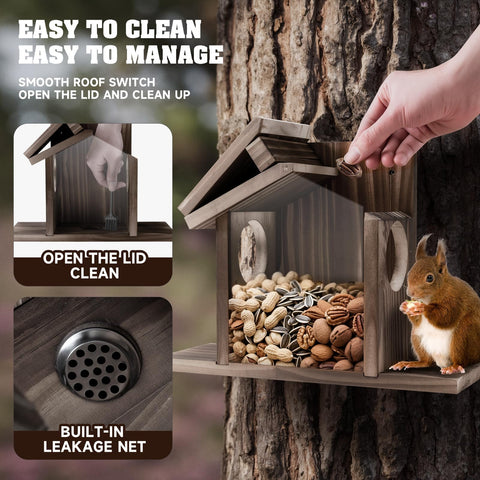 Gnodry Squirrel Feeder pine wood construction endures outdoor conditions with natural appeal.