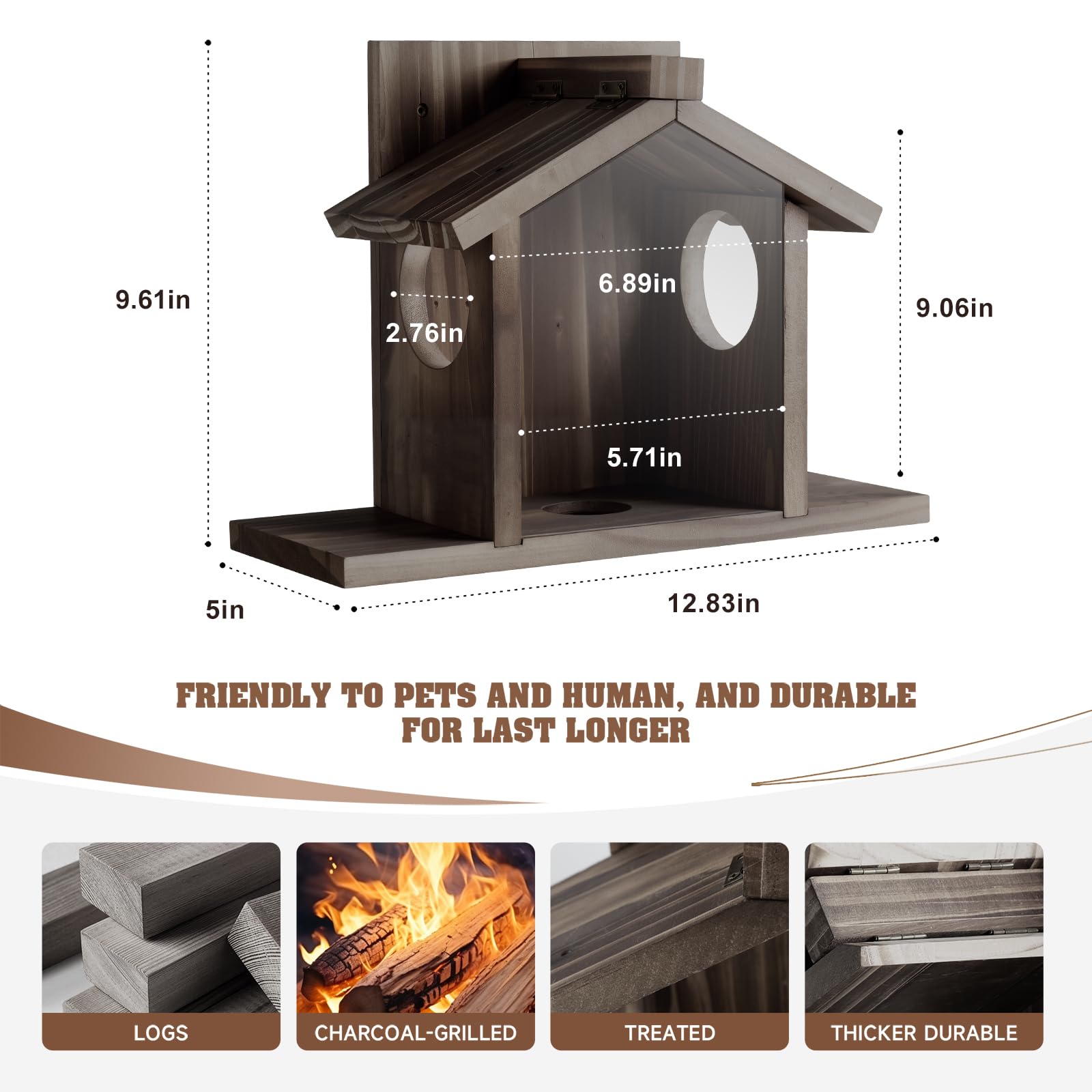 Gnodry Squirrel Feeder front panel is transparent to help you spot feeding activity.