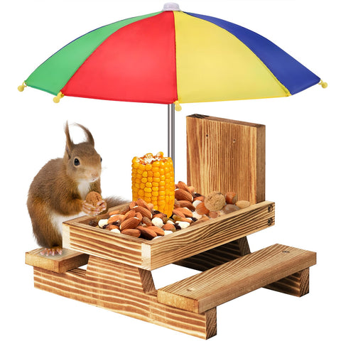 Gnodry Squirrel Feeder with umbrella view offering sheltered outdoor snacking