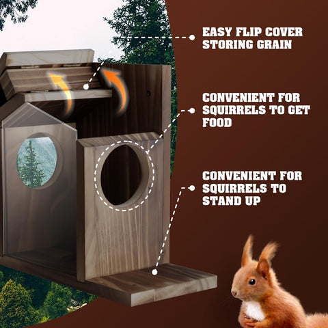 Gnodry Squirrel Feeder walnut-brown finish complements garden decor.