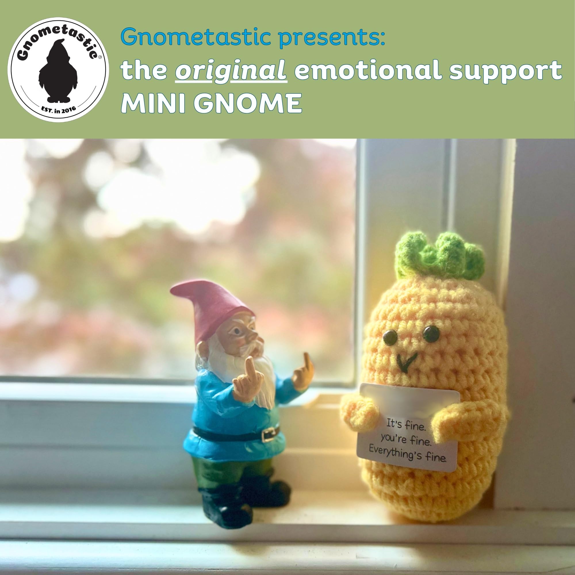 Gnometastic weather-resistant poly resin gnome, reliable for outdoor use.
