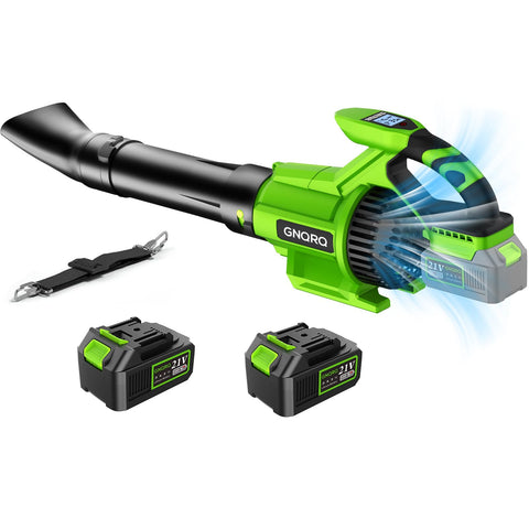 GNQRQ Electric Leaf Blower showing two 4.0Ah batteries for extended runtime