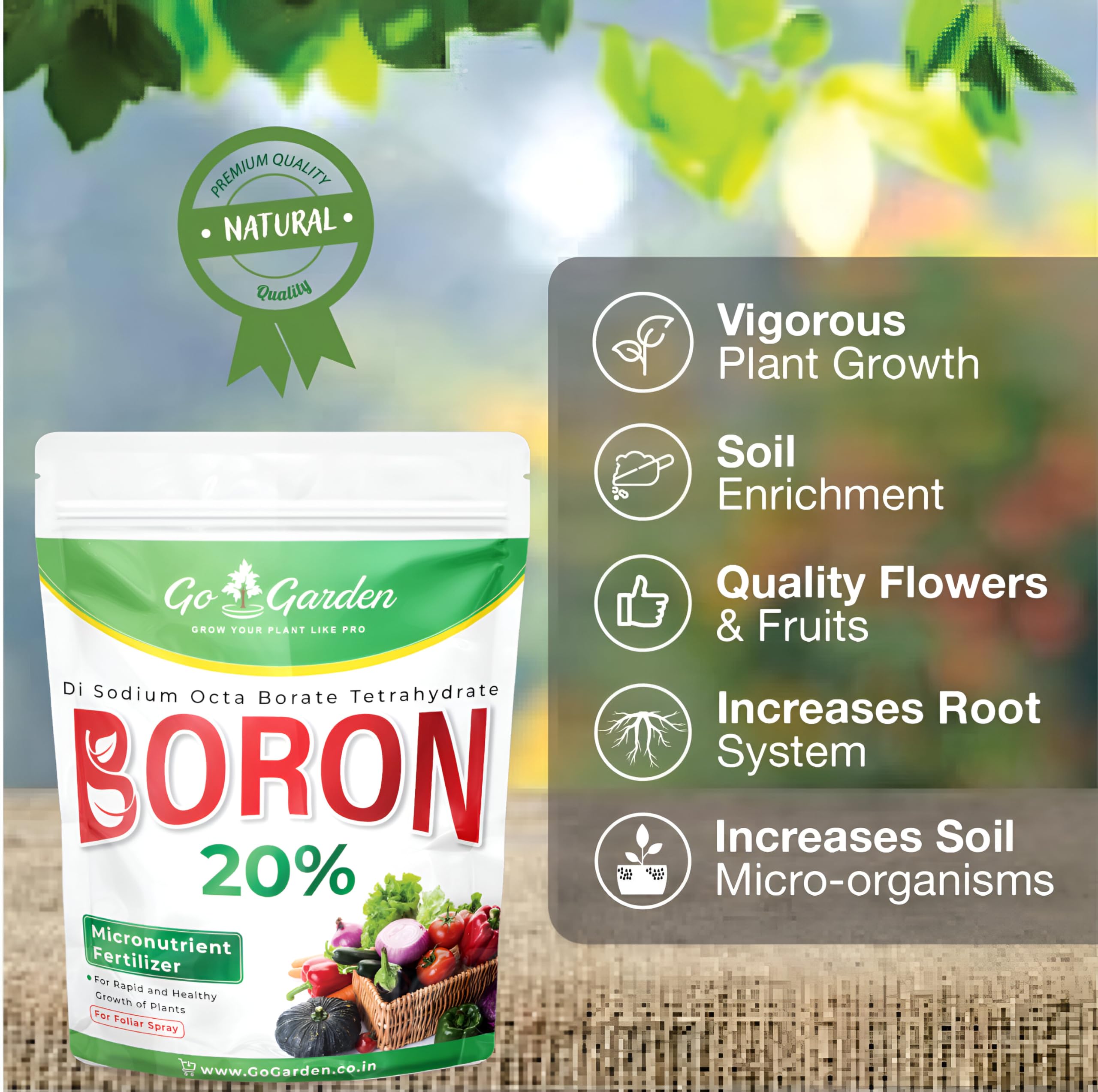 Go Garden Boron supports tomato and pepper crops for healthier foliage and yields.