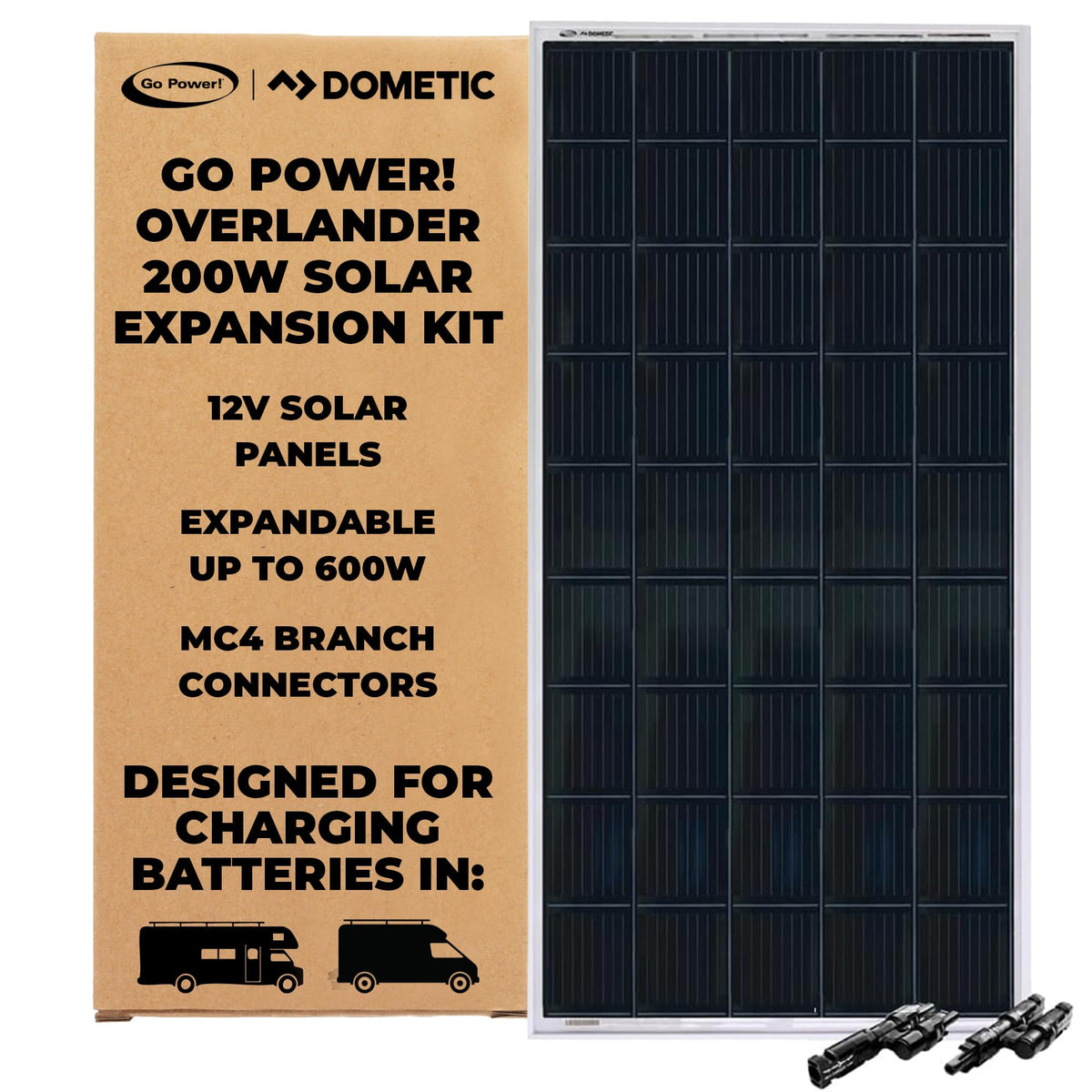 Go Power Overlander-E 200W panel boosts RV solar capacity for longer off-grid days.