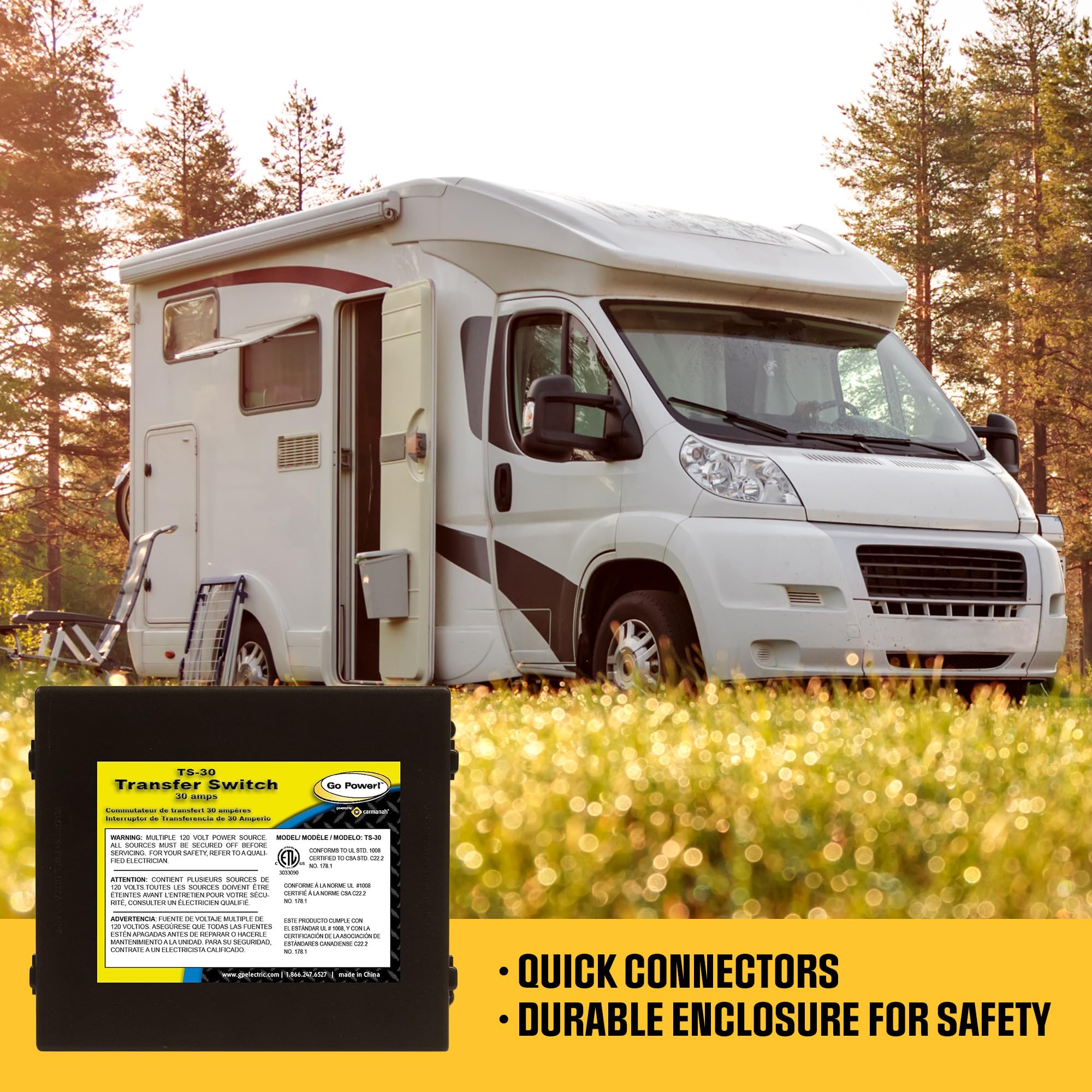 Go Power TS-30 compact design fits tight spaces for off-grid setups.
