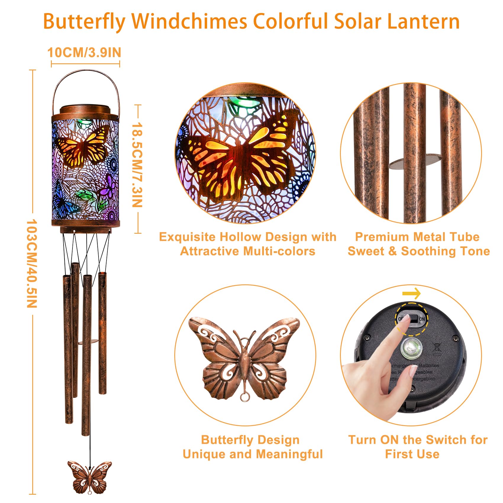 Go2garden butterfly lantern hangs on balcony casting pretty patterns.