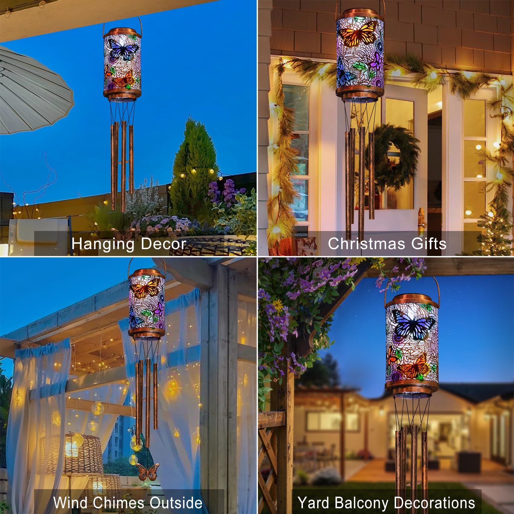 Go2garden butterfly solar lantern pattern adds decorative light when lit.