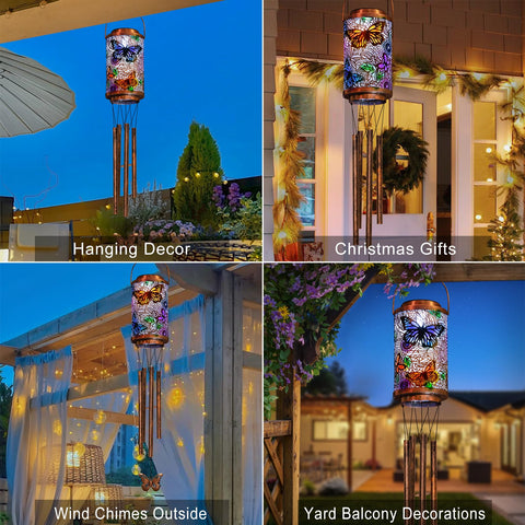 Go2garden butterfly solar lantern pattern adds decorative light when lit.