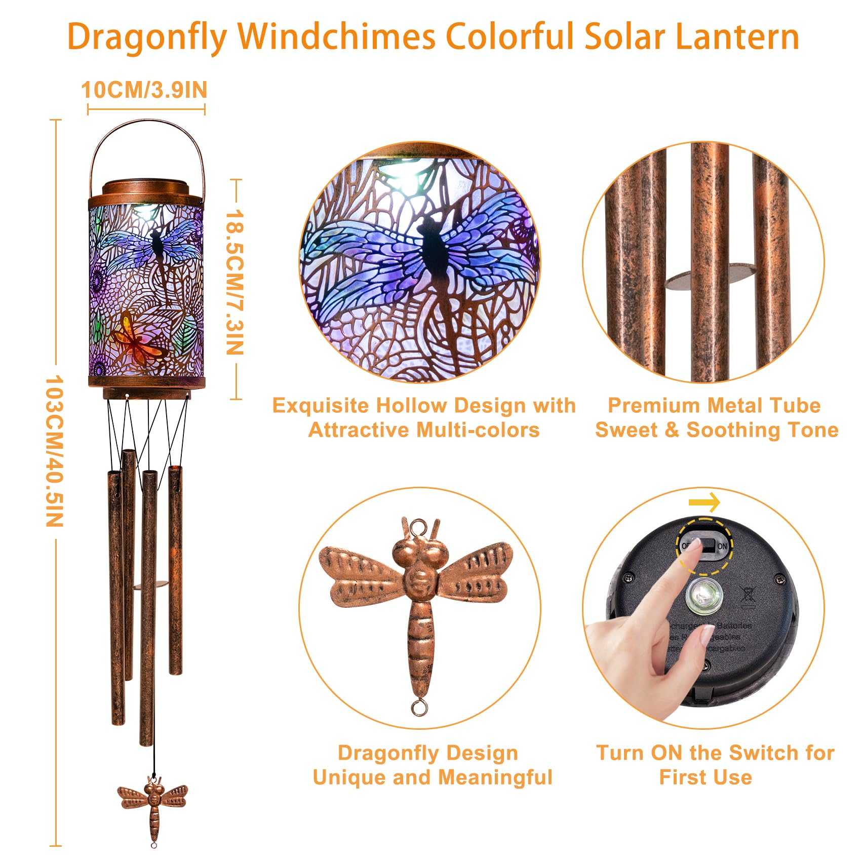 Go2garden Dragonfly solar wind chime gift-ready design for occasions