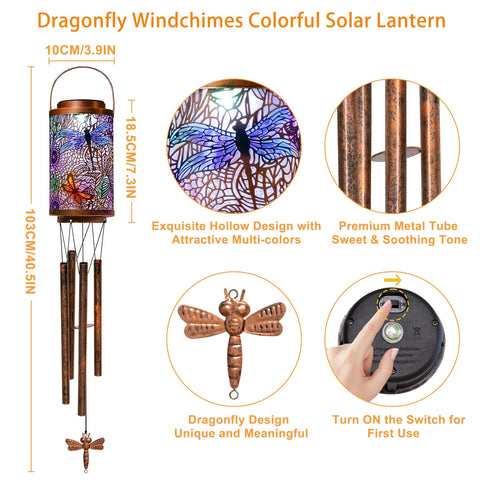 Go2garden Dragonfly solar wind chime gift-ready design for occasions