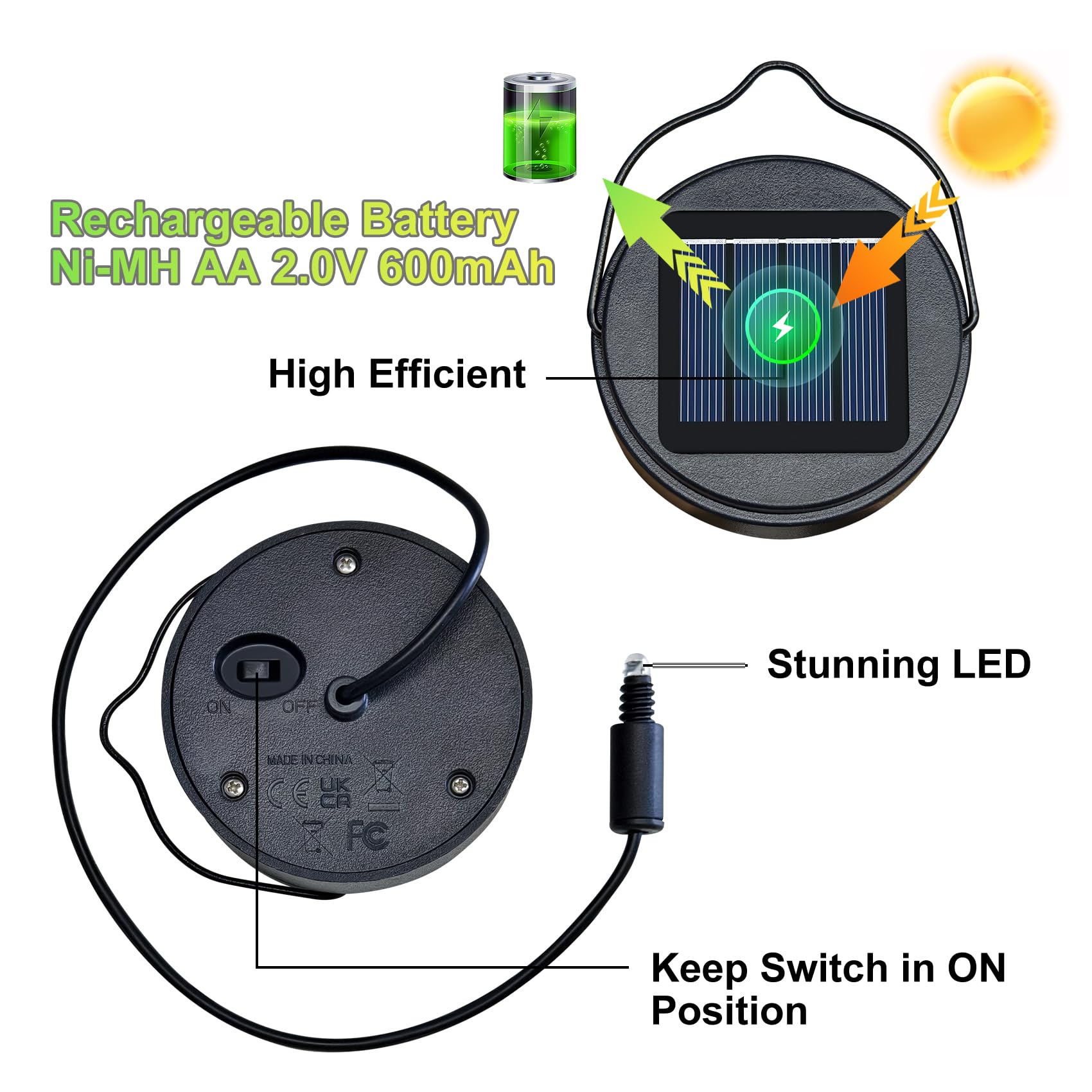 Go2garden solar lantern top charging-ready for cordless garden mood lighting.