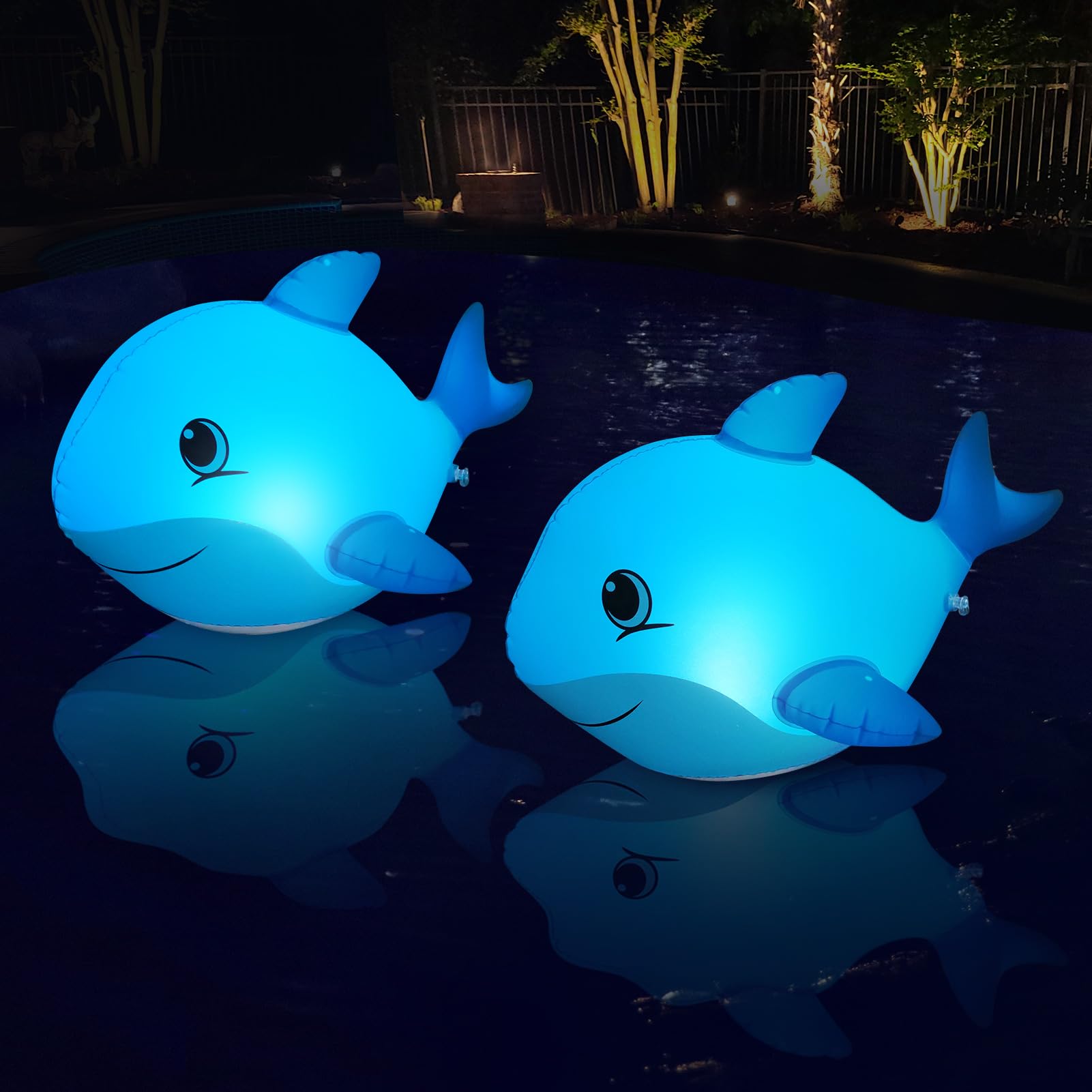 Goallim dolphin pool light floats, creating playful nighttime ambiance