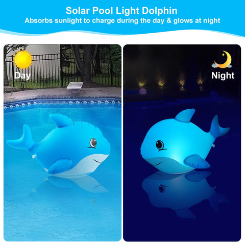 Goallim dolphin solar pool light charges in sun and auto-lights at night