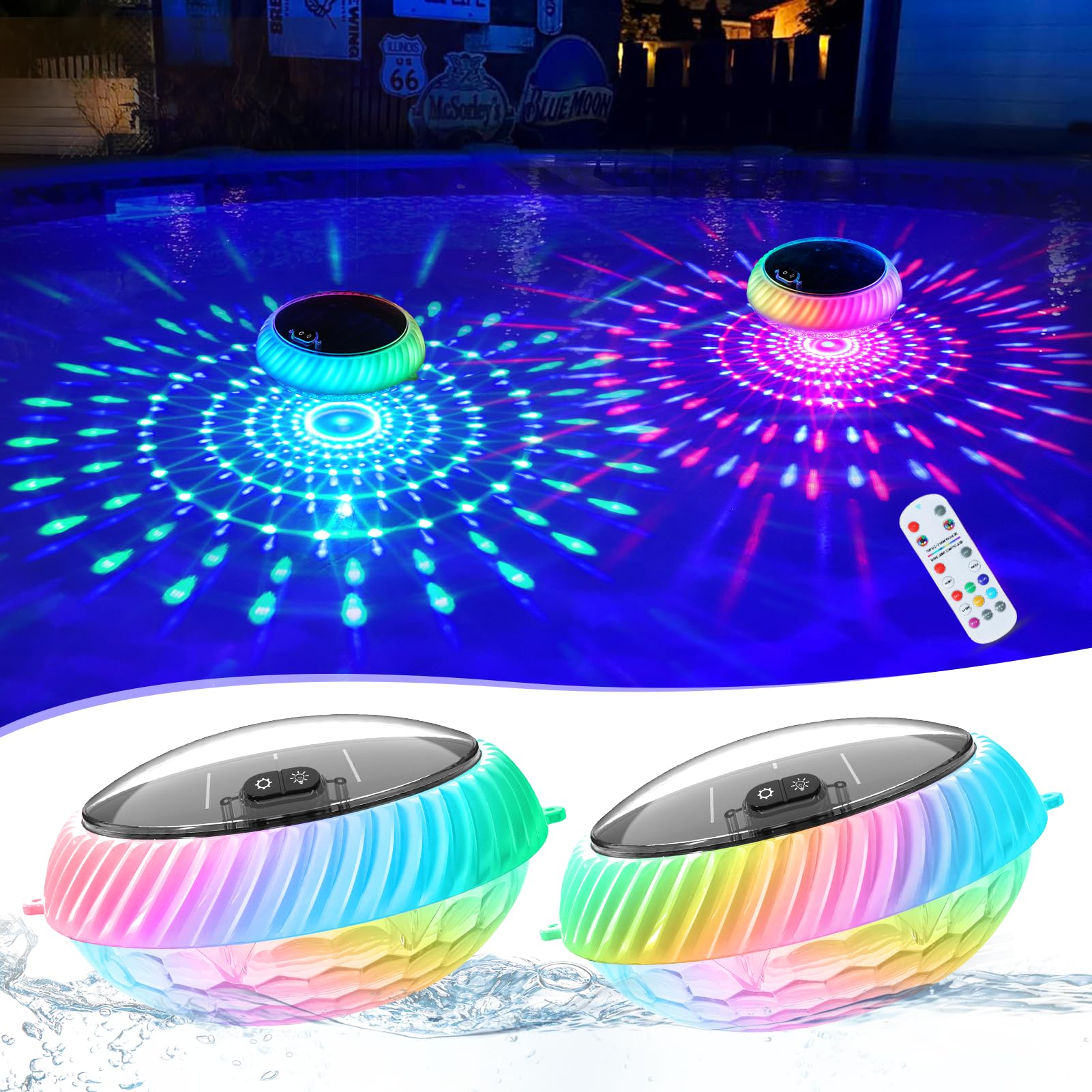 Goallim floating pool light with top and bottom glow enhances night swims with vibrant colors.