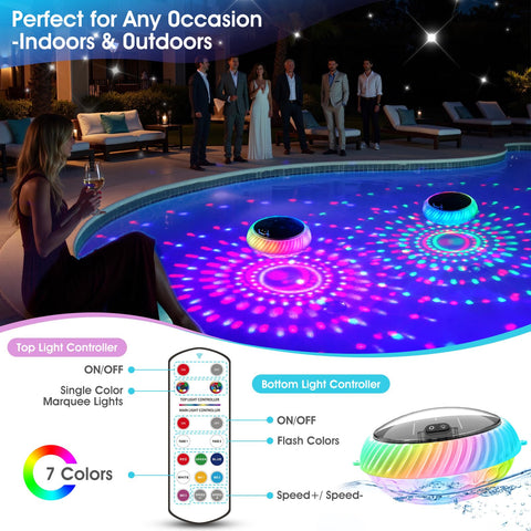 Goallim night-time pool decor provides ambient glow for gatherings or relaxing swims.