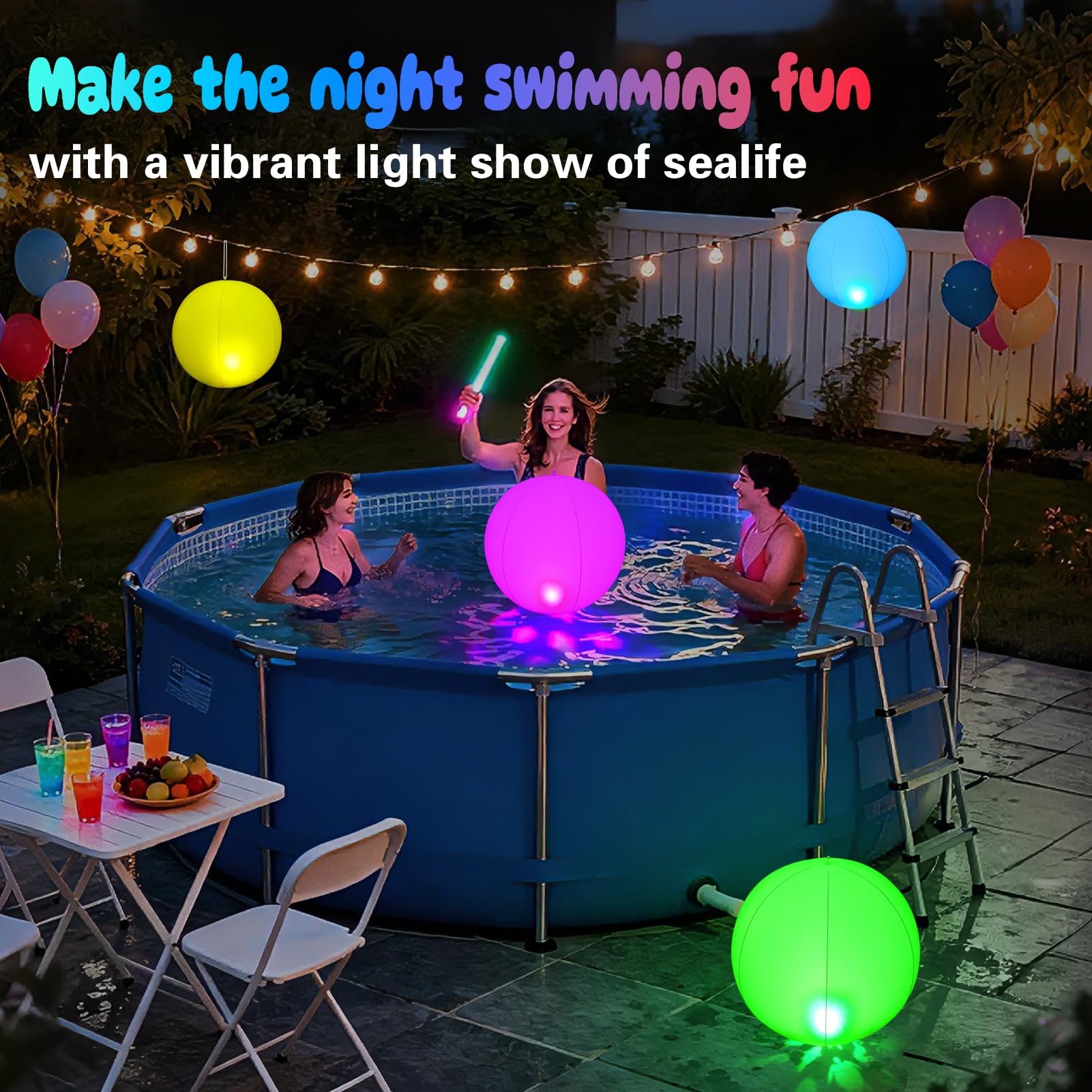 Goallim solar-powered floating light charges in sun for extended pool ambiance.