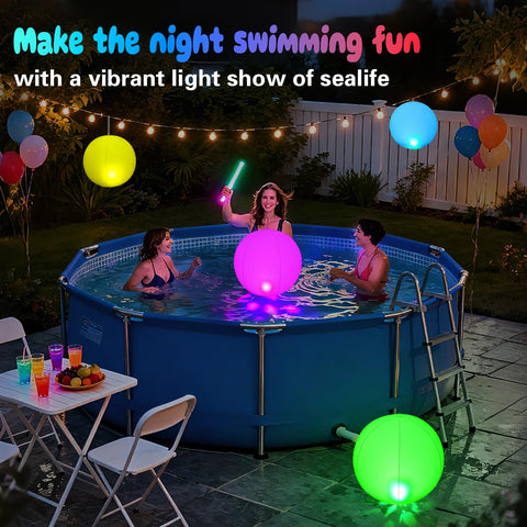 Goallim solar-powered floating light charges in sun for extended pool ambiance.