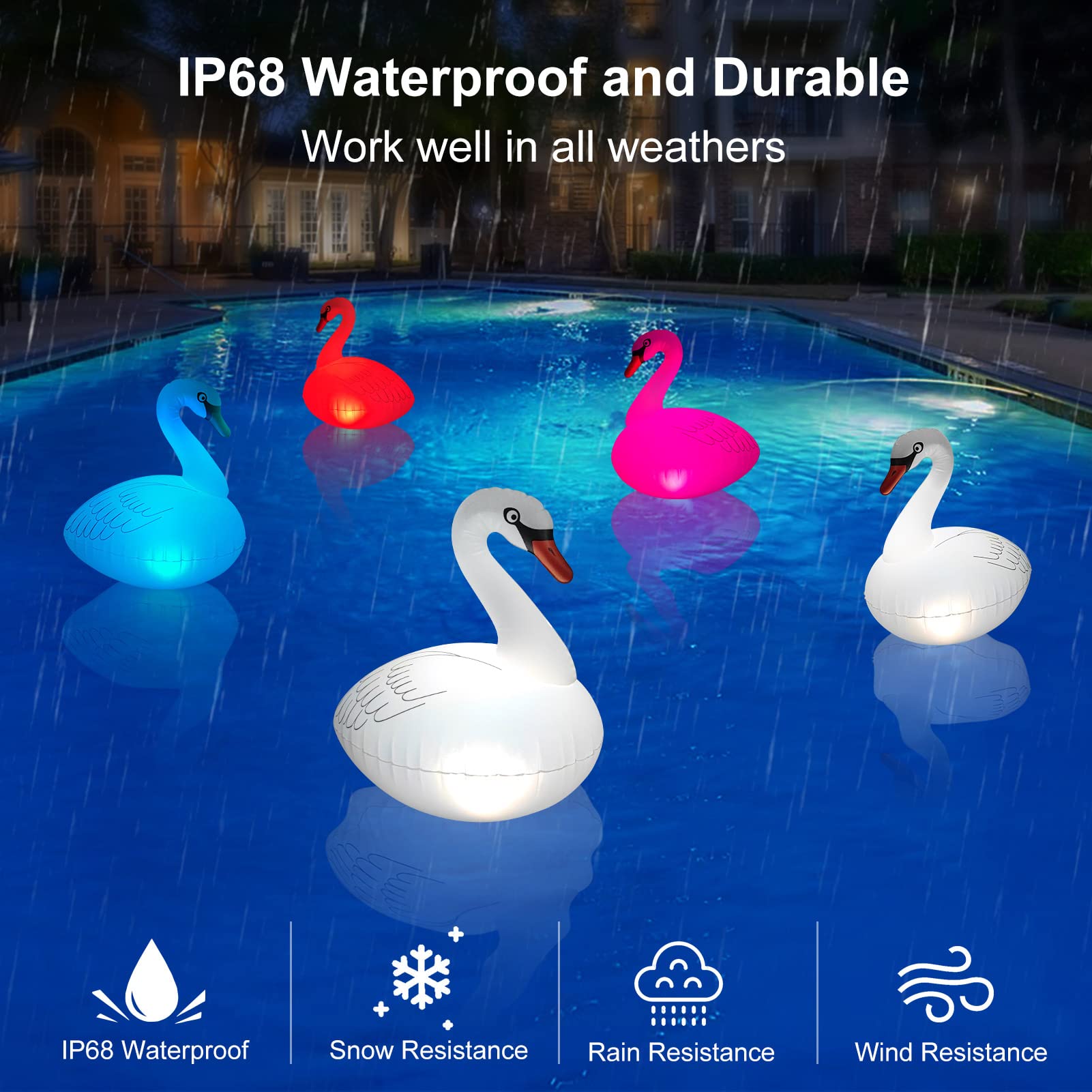 Goallim Swan lights brighten a nighttime patio or deck.