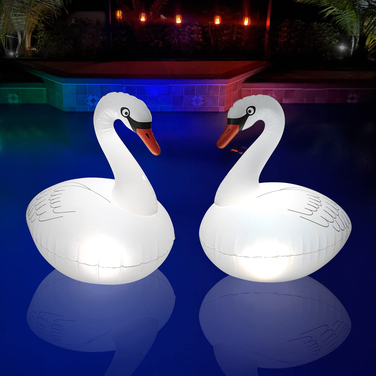 Goallim inflatable swan pool light for festive daytime decor and night ambiance