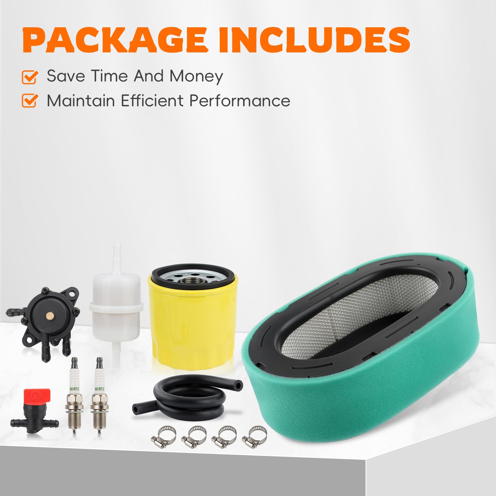 Complete tune up kit closeup illustrating a full maintenance solution for mowers.