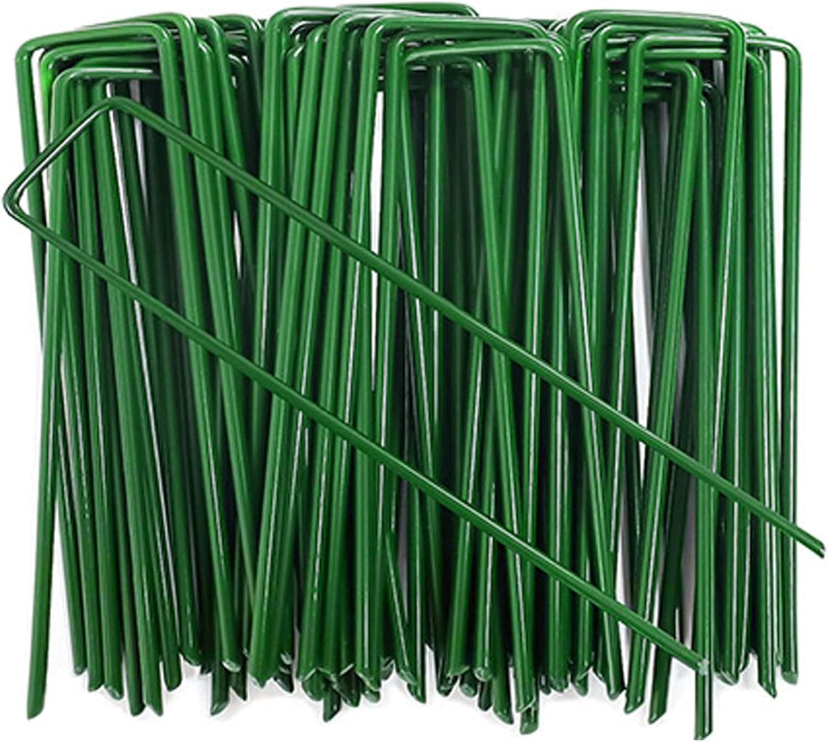 Goboloto 6-inch galvanized landscape stake securing artificial grass and weed barrier efficiently.