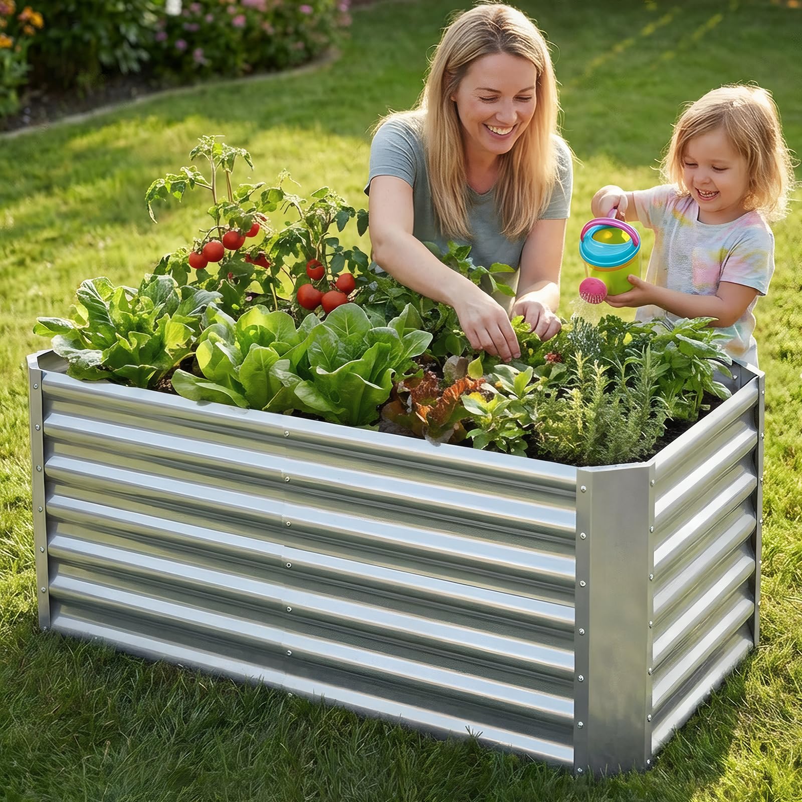 GoCampDirect silver finish raised bed ready for seasonal planting and easy maintenance.
