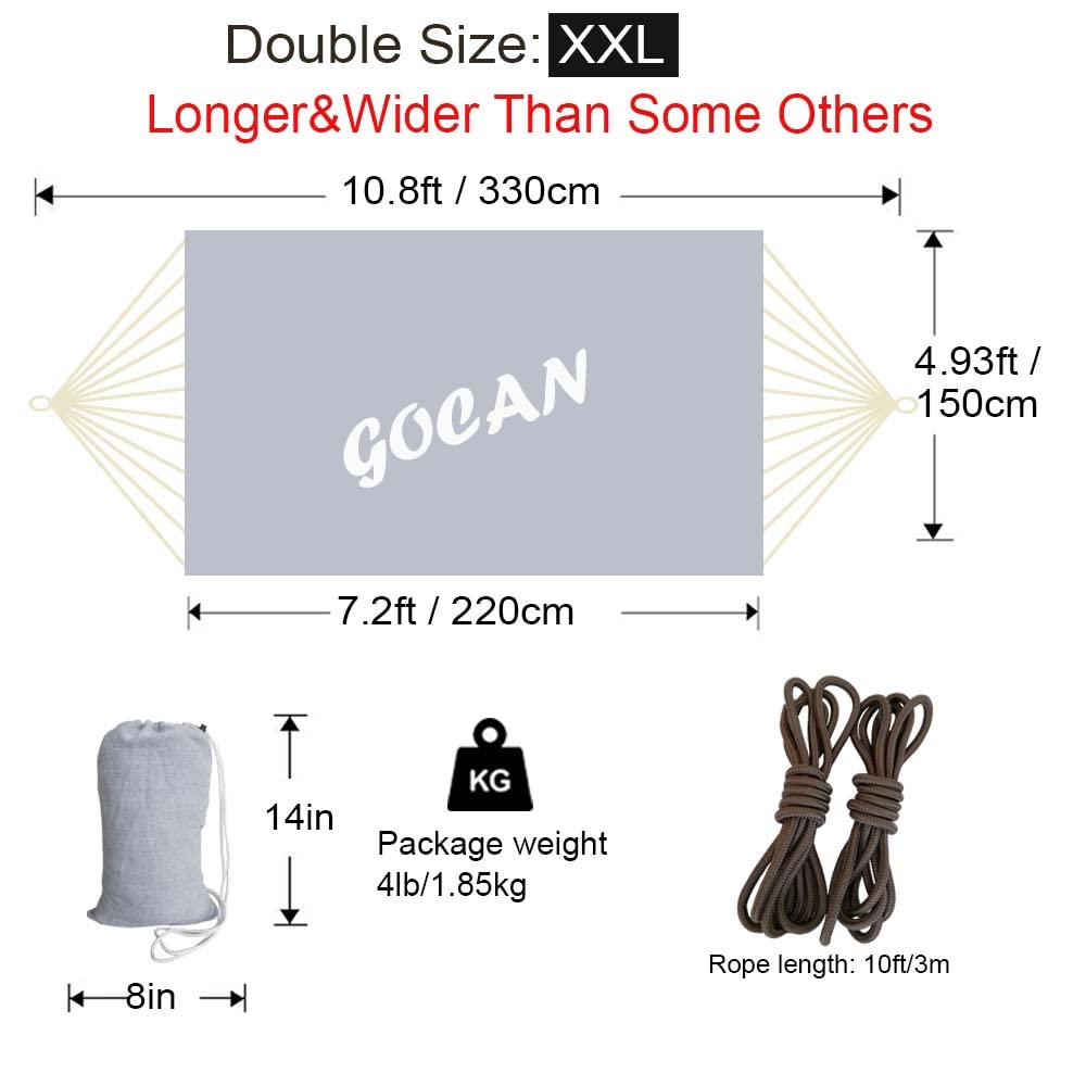 GOCAN hammock supports up to 500 lb for two adults