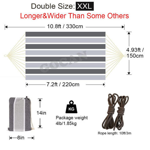 GOCAN hammock length 118 inches for easy setup on patios or gardens