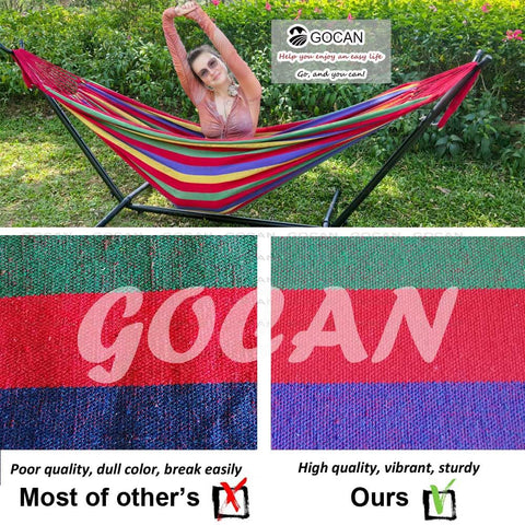 GOCAN tree-hanging setup between trees demonstrates easy installation.