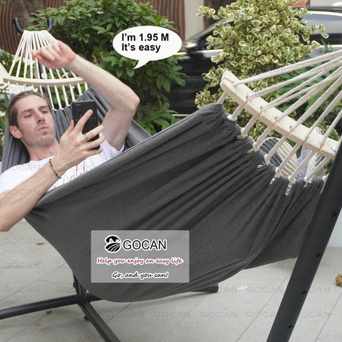 GOCAN hammock with 500 lb capacity and sturdy knot ends.