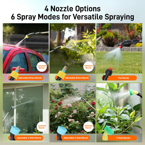 GOCHIFIX four-nozzle setup featuring copper, fan, 5-hole, and 6-hole patterns for versatile spraying.