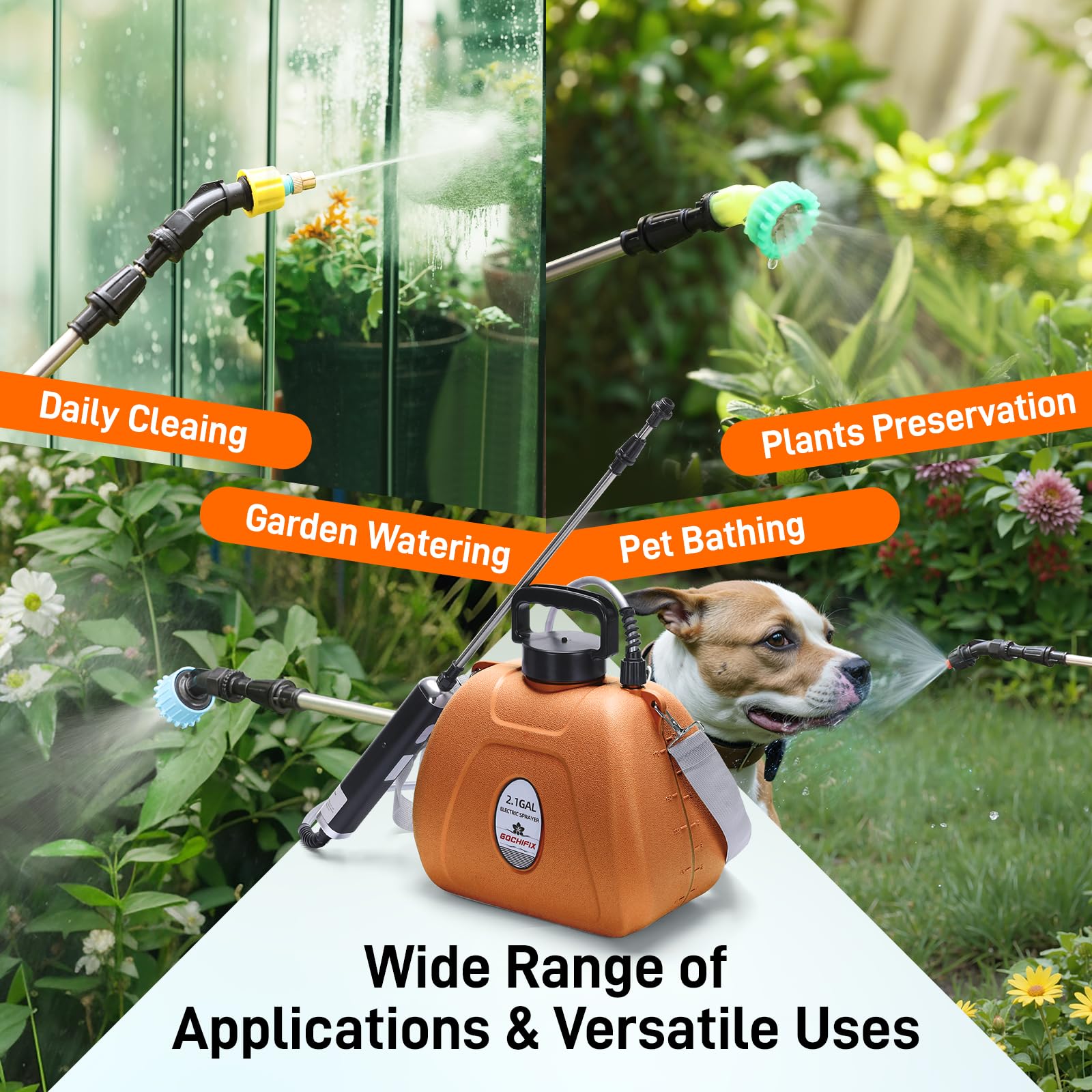 GOCHIFIX 2.1-gallon capacity minimizes refills for larger gardens.
