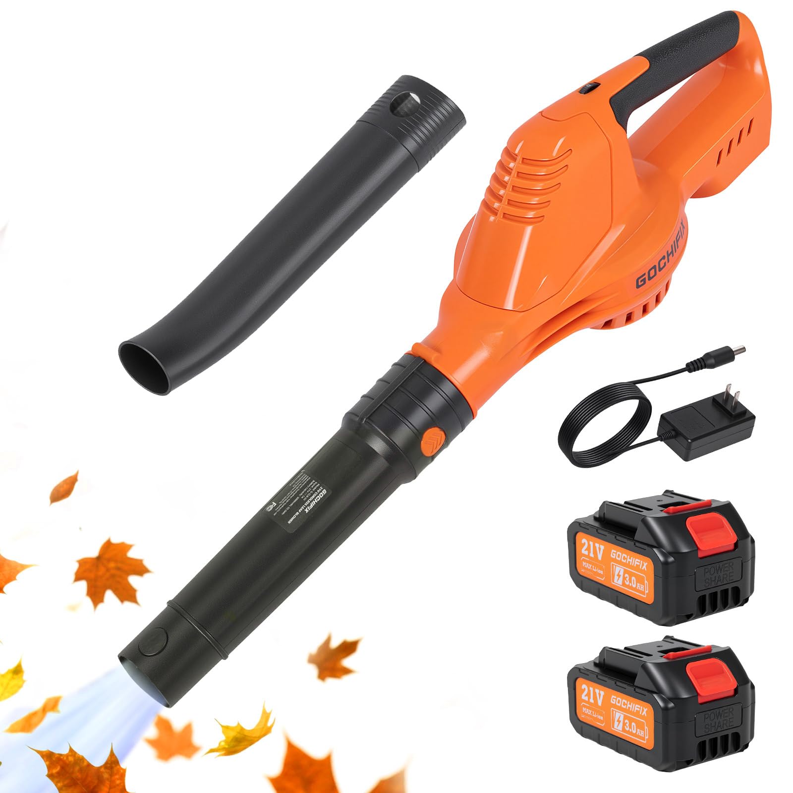 GOCHIFIX leaf blower cordless battery pack with dual 21V batteries for longer runtime.