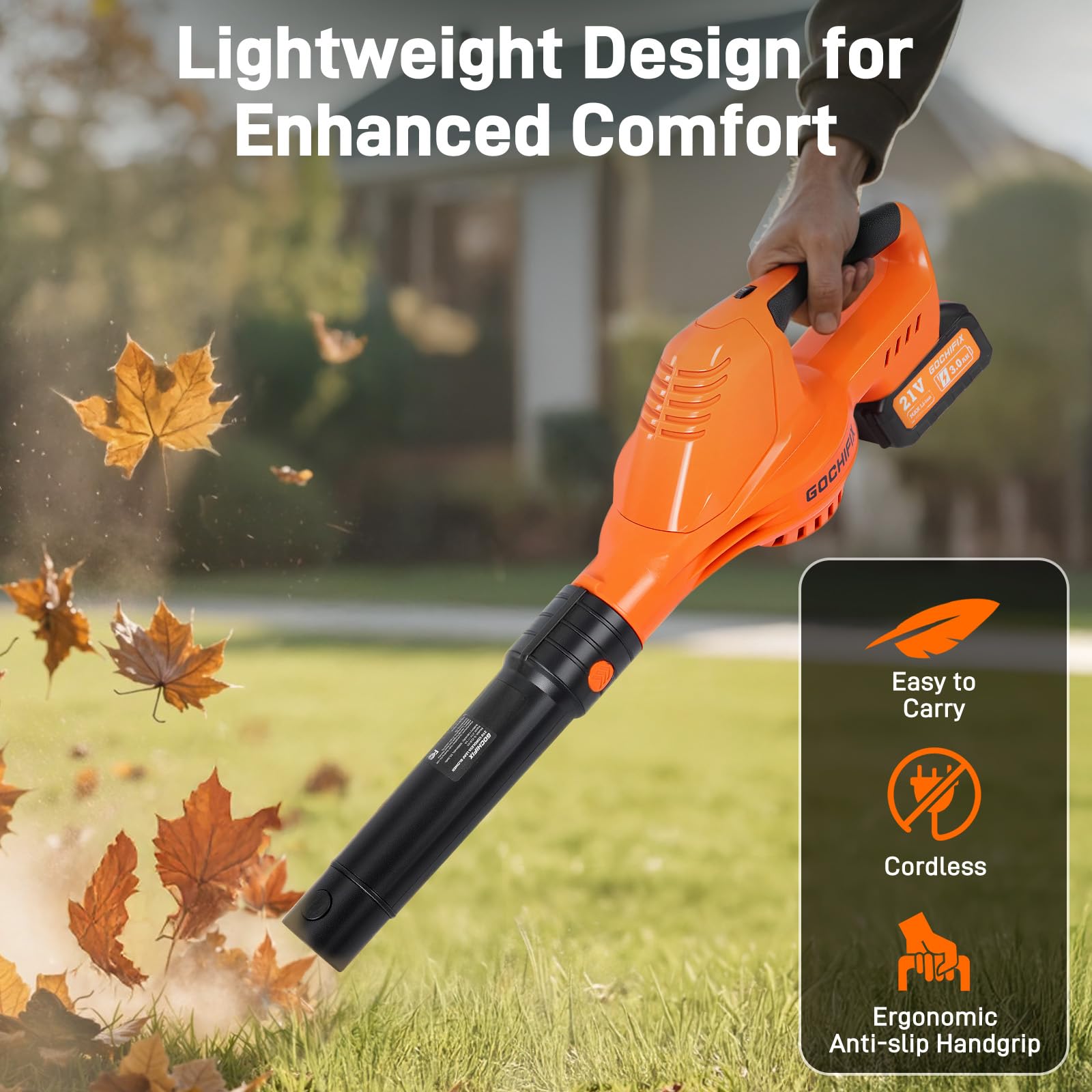 GOCHIFIX leaf blower ideal for patios, gardens, and garages.