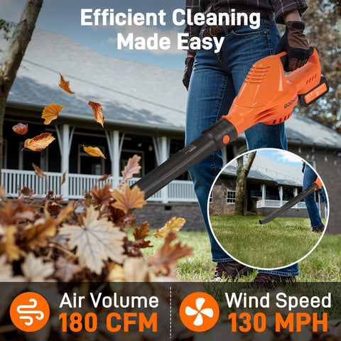 GOCHIFIX leaf blower powerful copper motor delivers 180 CFM and 130 MPH.