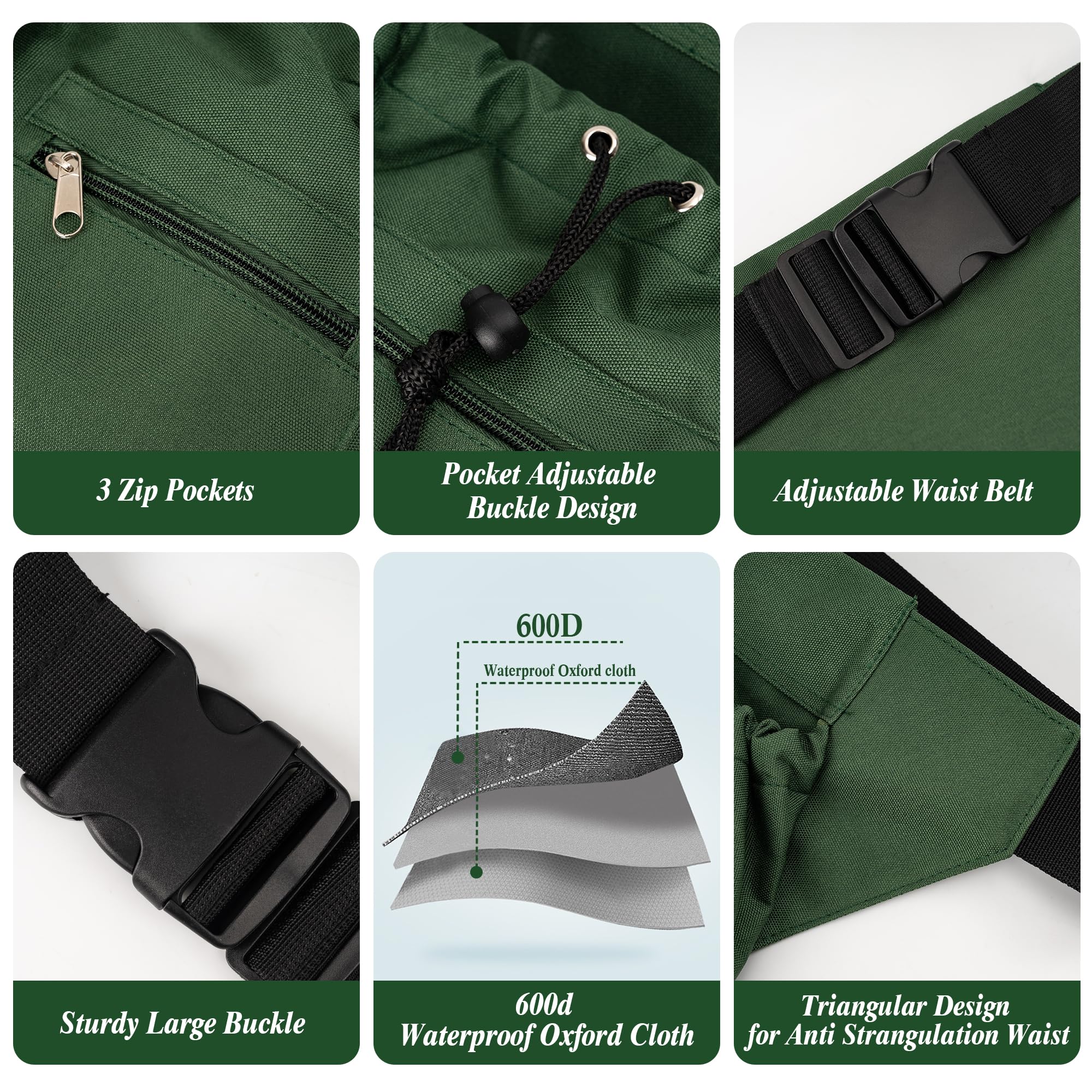 GOCOHHI drawstring closure apron keeps fruit secure while bending.