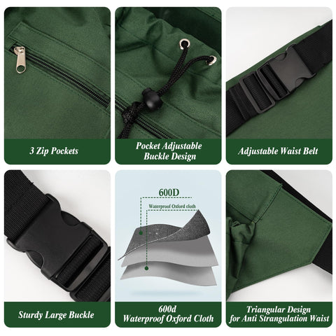 GOCOHHI drawstring closure apron keeps fruit secure while bending.