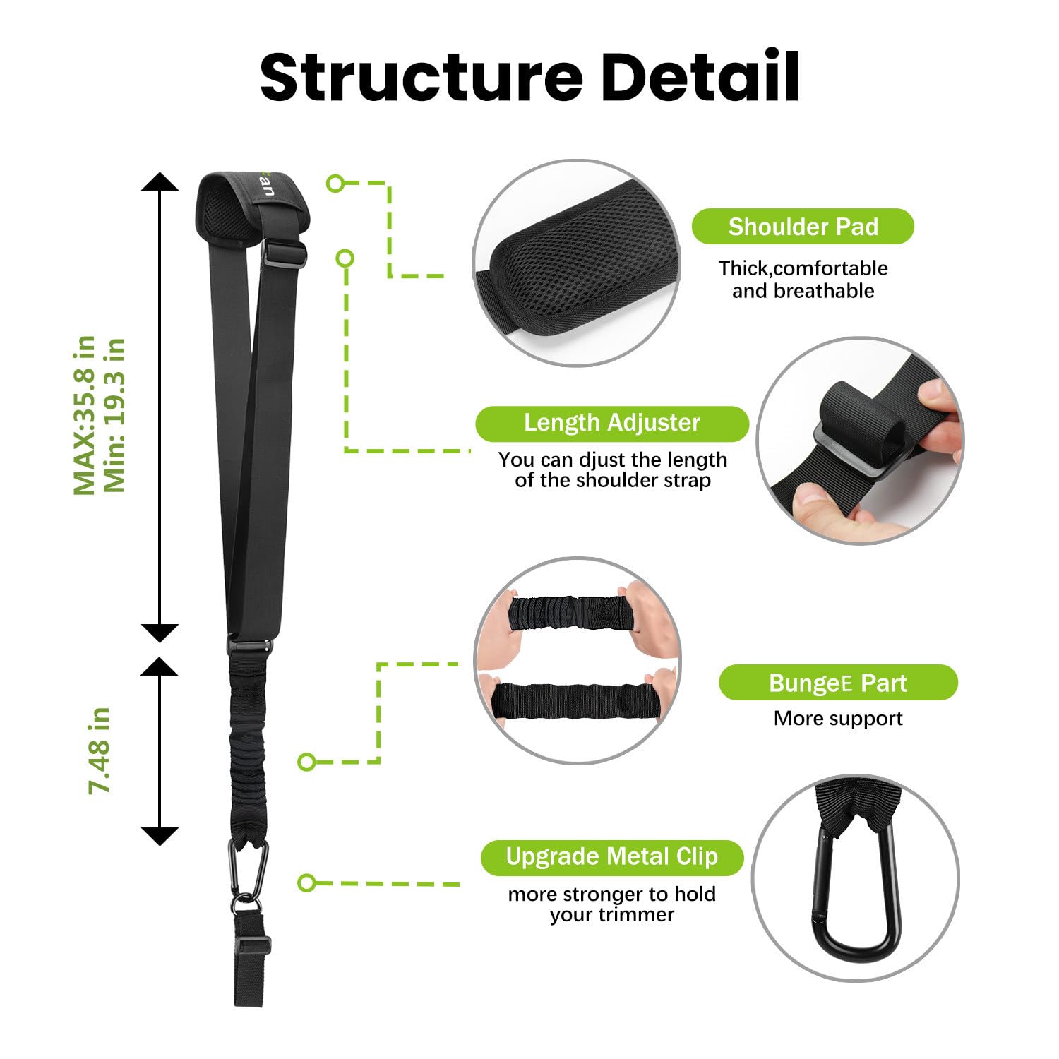 Adjustable length from 19.3 to 35.8 inches for a custom fit