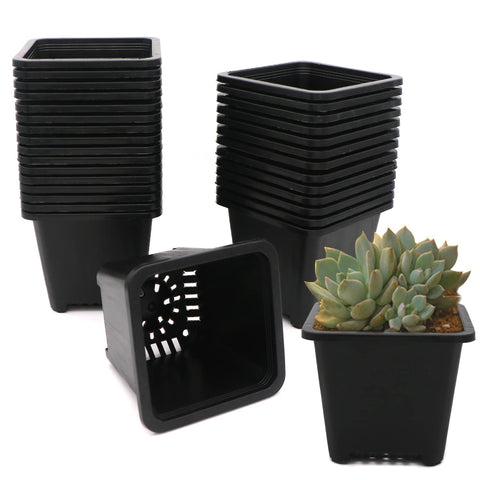 GOETOR 4-inch square nursery pot with drainage holes for healthy seedling start.