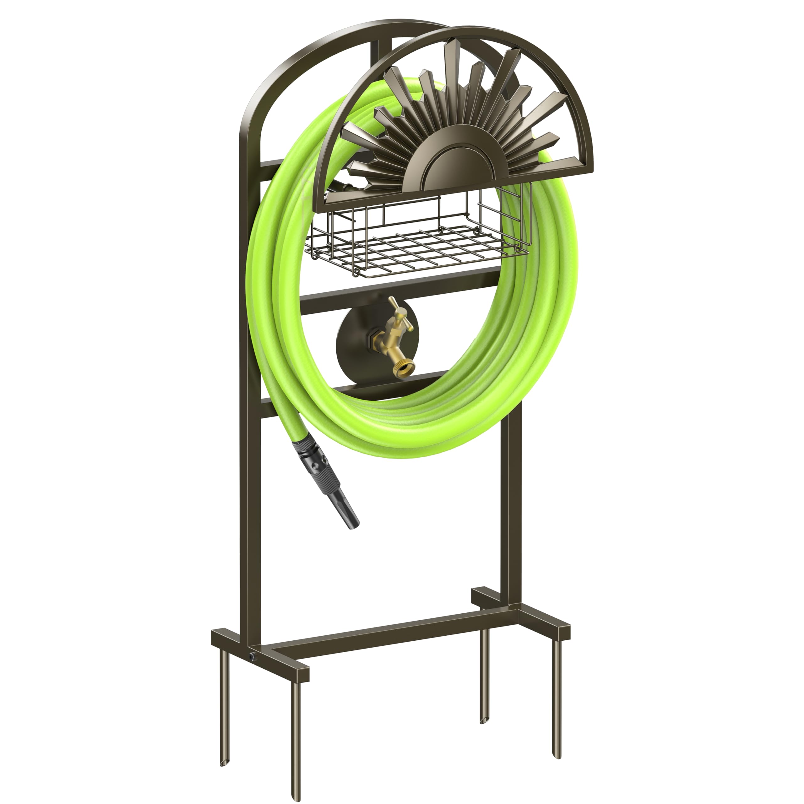 GOFORWILD garden hose holder with brass faucet enables organized outdoor watering