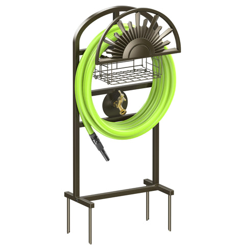 GOFORWILD garden hose holder with brass faucet enables organized outdoor watering
